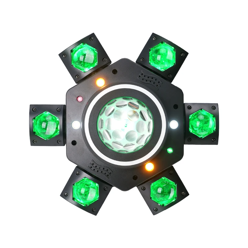 Six-Arms Disco Light RGBW 6x10W LEDs Red Green Lasers 4x3W Magic Ball LEDs Flashing Party Lighting for DJ Show Club Events