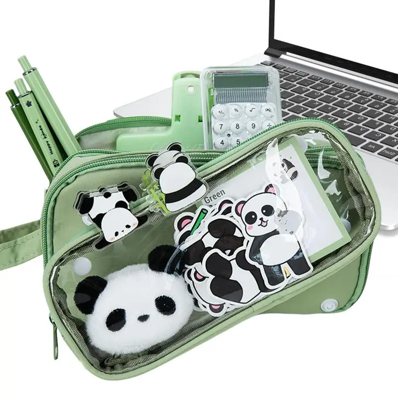 Cute Panda Pencil Case Cute Panda Pen Pencil Bag For Students School Stationery Containers Pen Bag With Stickers Doll And Pins