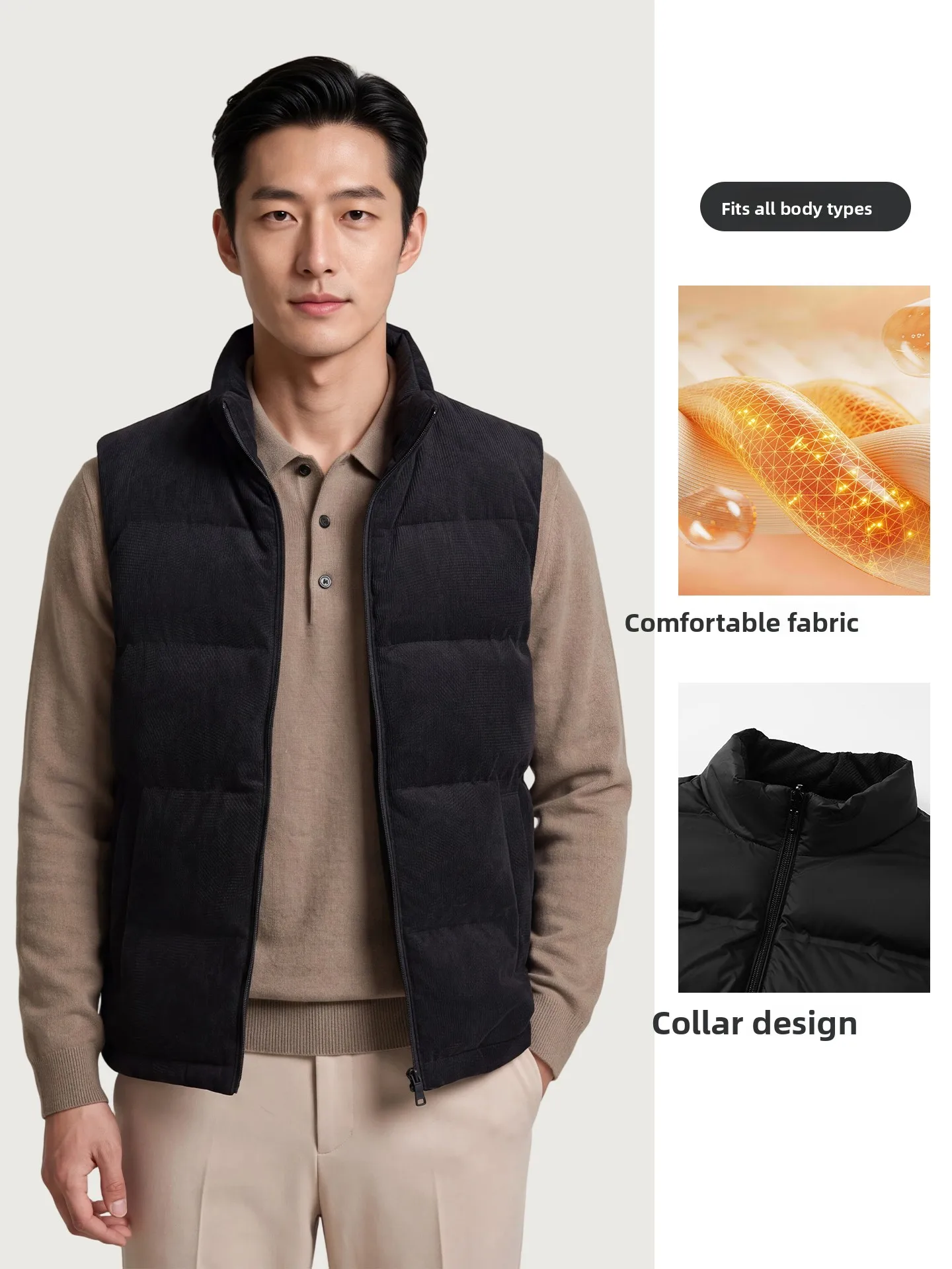 Double-Sided Wear down Vest Men's Winter Warm Stand Collar Jacket Fashionable Urban Style Polyester Fiber Thickened Fill