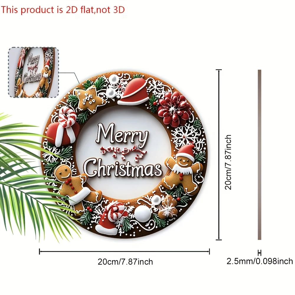 2D Flat, 2D Flat Gingerbread for Man Christmas Wreath Sign - Merry Christmas Wooden Sign for Front Door Wall Hanging Decor Ideal