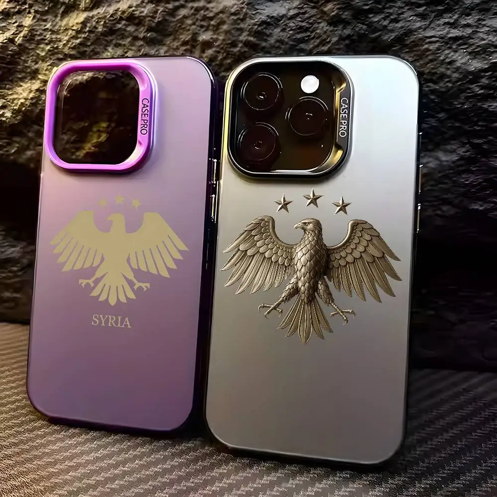 

Syrian Arab Republic Logo Phone Case For IPhone 16 15 14 13 12 11 Plus Pro Max Multicolor Aurora Laser Shockproof Funda Cover