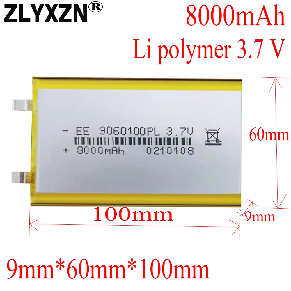 Batteries lithium-ion polymère 3.7V, 8000mAh, pour tablette, PC, GPS, MP3, haut-parleurs mp4, 1 à 10 pièces