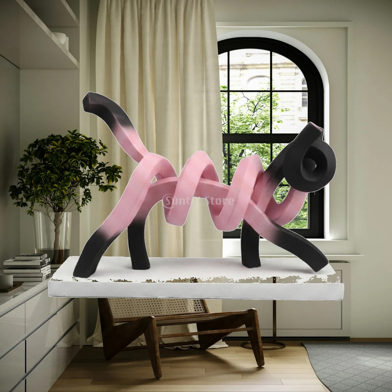 Cat Figurine with Base Tabletop Cat Figurine Modern Desktop Statue Decorative Geometric for Art Lovers, Bookshelf, Living Room