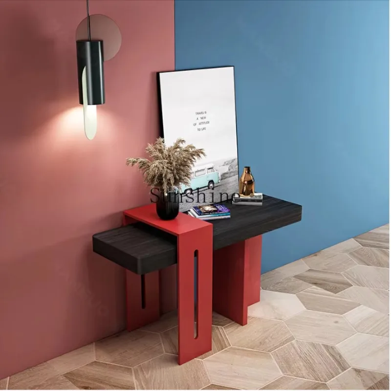 Italian minimalist entrance paint black oak color matching partition/entrance corridor decoration table  FT