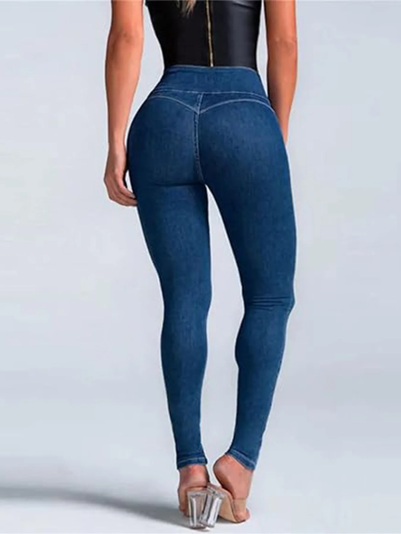 Jean skinny à la mode, jean taille moyenne pour femme, jean bleu foncé pour femme, moulant sexy aux hanches, style basique, adapté à tous, automne n