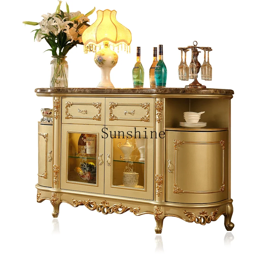 European side cabinet marble countertop solid wood champagne gold locker
