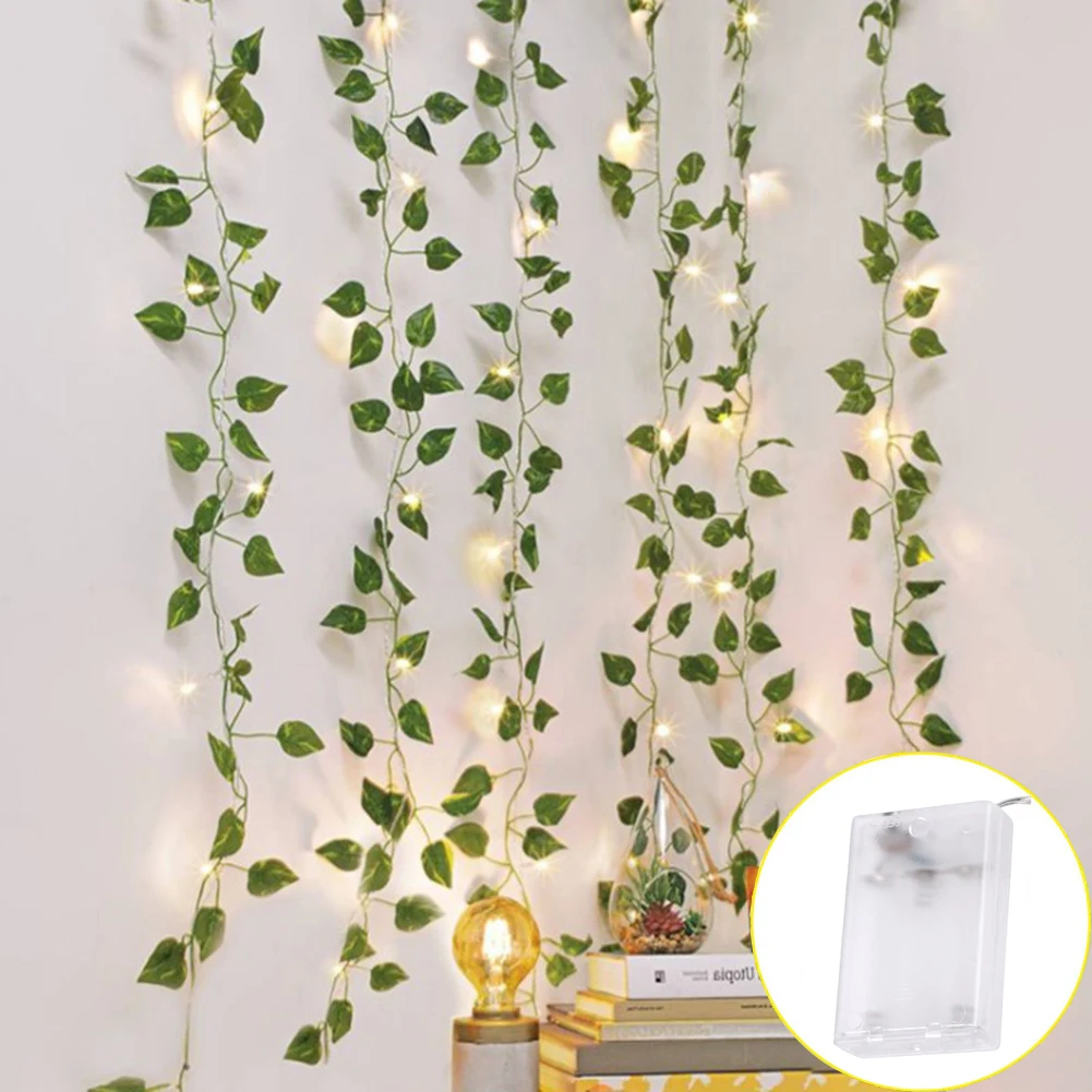 1pc 2M/5M/10M Artificial Plants LED String Lights, Scindapsus Leaves String Lights Battery Operated Vine Fairy String Lights
