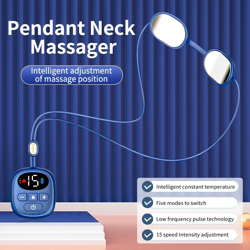 Electric Necklace Pendant Ems Massager 15 Level Electric Pulse 4Level Heating Double Pulse Hot Compress for Muscular Soreness