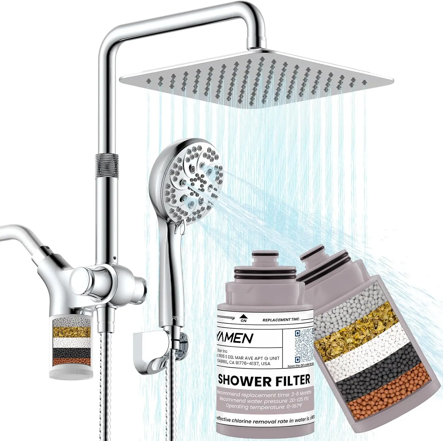 Upgraded Dual Shower Heads Combo, 10 Inch Filtered Shower Head With Handheld (Silver) & 2-Pack Filter Replacement