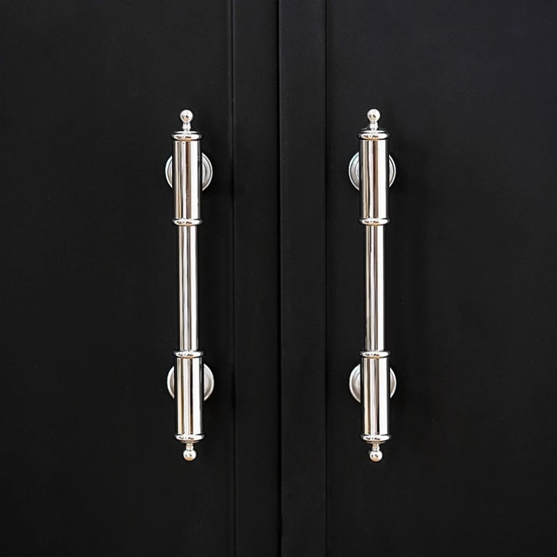 French Style Silver Plating Solid Brass Furniture Handles Wardrobe Door Shoe Cabinet Wardrobes Pull T-bar Knobs Kitchen Hardware