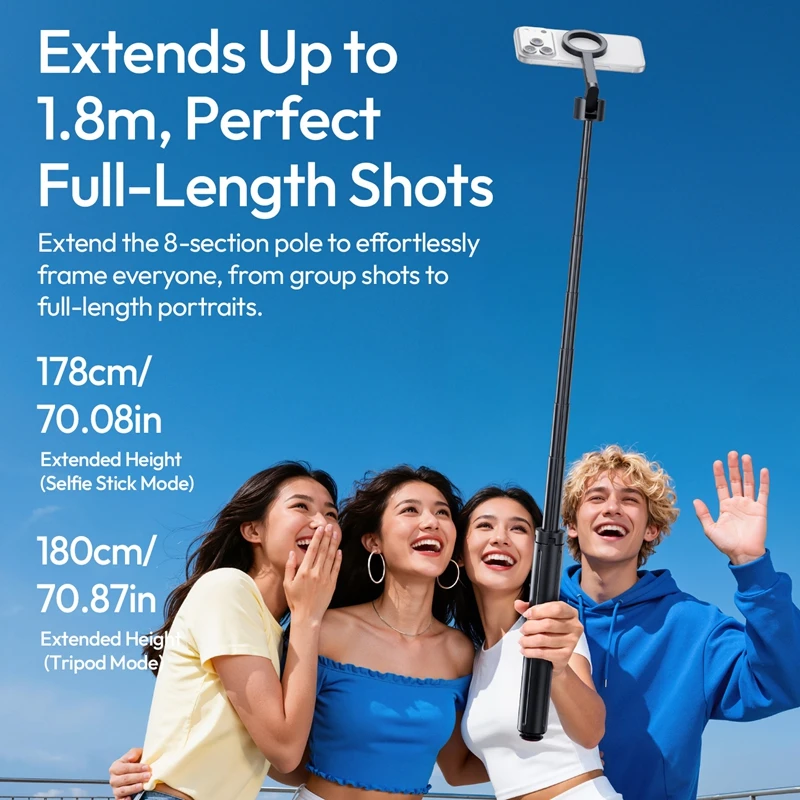 Ulanzi SK-21 1.8M Magnetic Auto-Open Tripod Stand Phone Tripod for Iphone 17 16 Pro Max Android Phone 10M Buletooth Control Vlog