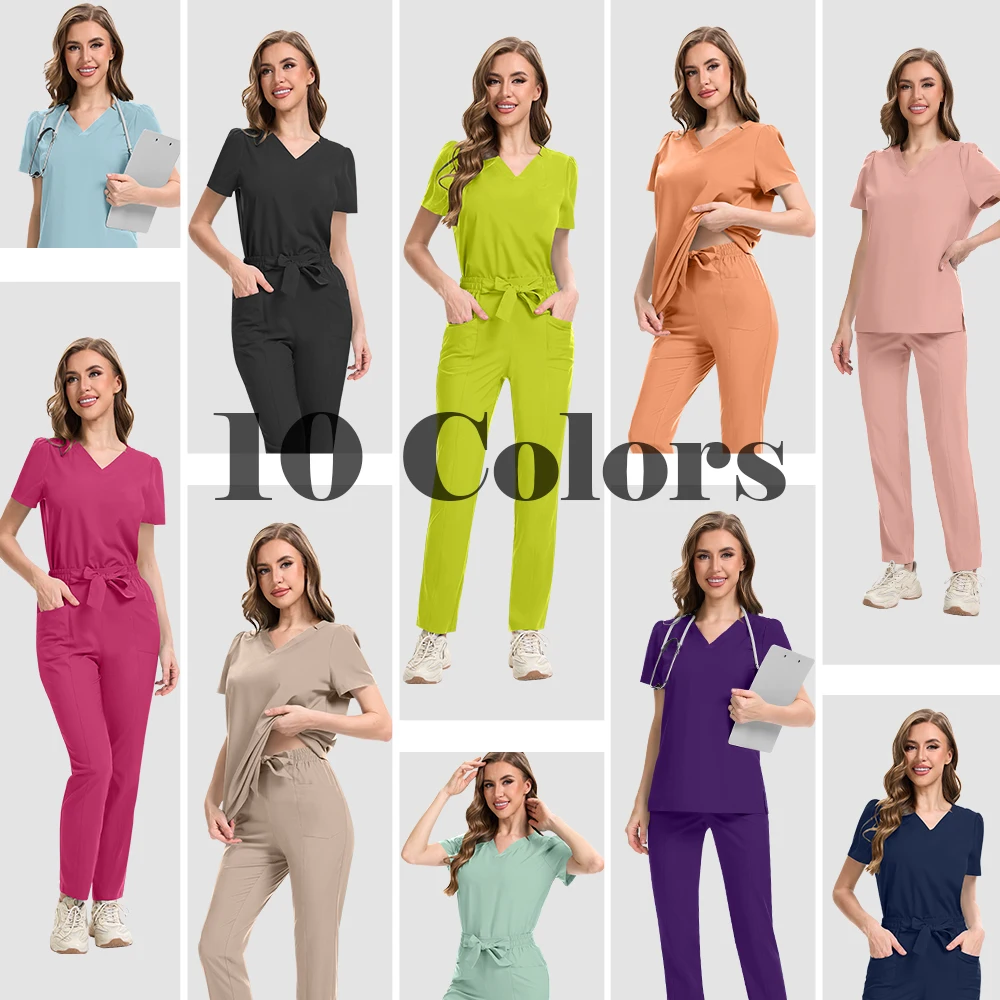 Scrub Uniform Anti-Wrinkle Soft Fabric Women's Nursing Scrub Uniforms Hospital Doctor Scrub Set Pet Grooming Healthcare Workwear