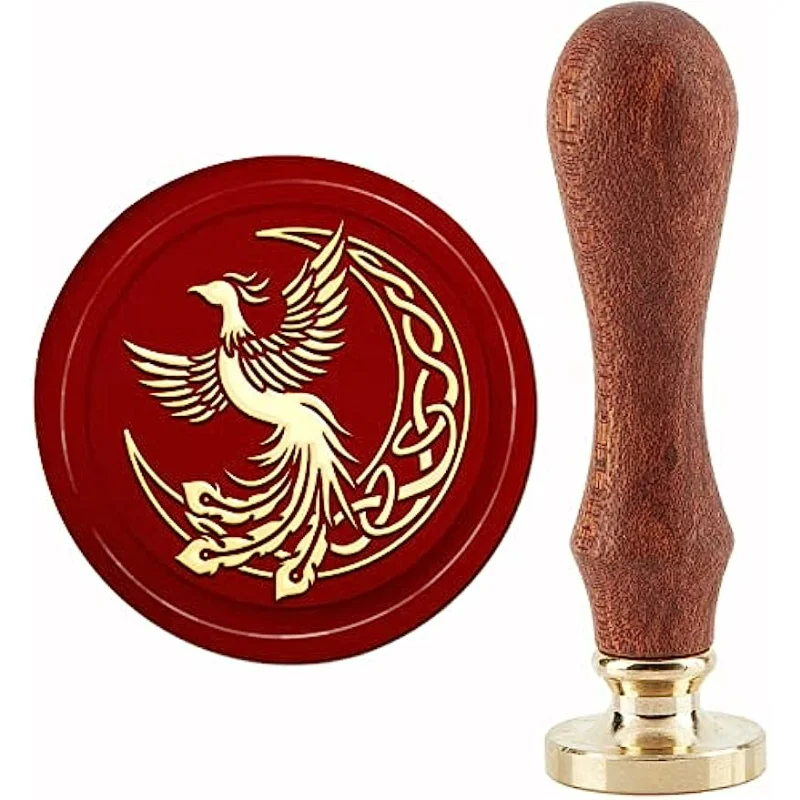 Phoenix Wax Seal Stamp Moon Vintage Sealing Wax Stamps Celtic Knot 30mm Retro Wood Stamp Removable Head for Wedding Invitations