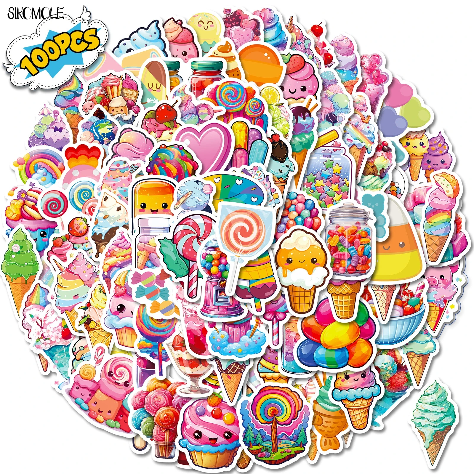 10/50/100PCS Cartoon Macaron Ice Cream Lollipop Dessert Sticker Children's Stationery Graffiti Stickers Decal For Kid Toys Gift