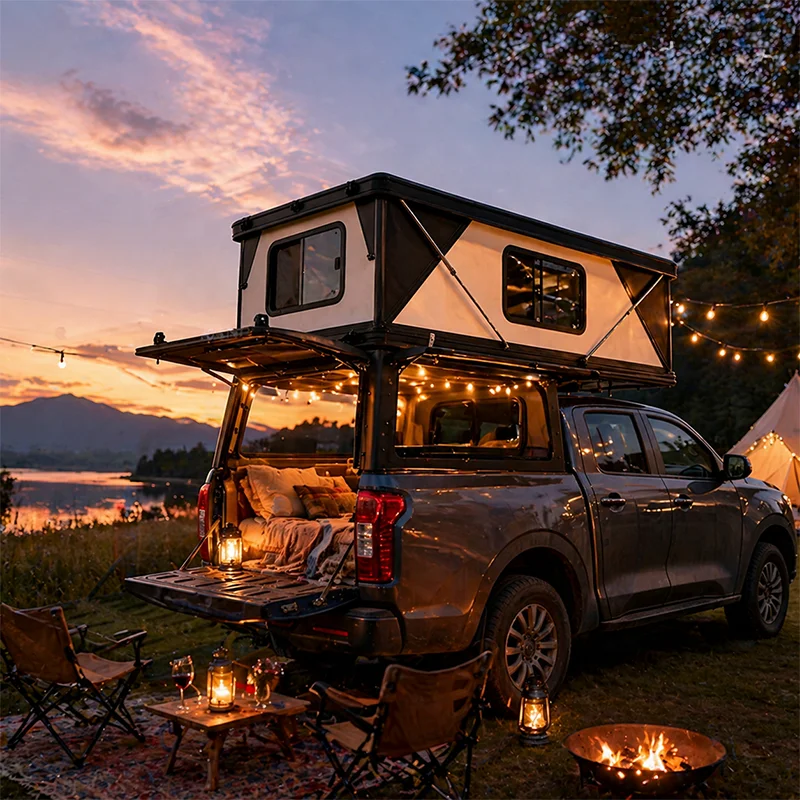 KQX Overland Topper Hard Sided Pop-Up Camper with Vertical Lift Roof for Pickup Hilux, Maverick  Mid-Size Pickups