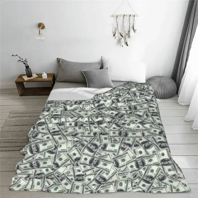 100 Dollar Bill Money Blanket Giant money background Wool Awesome Breathable Throw Blanket for Coverlet Spring Autumn