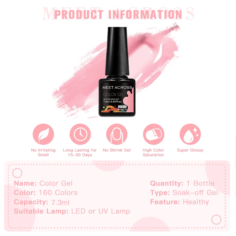 MEET ACROSS 7,3 ml gelnagellak - Soak-Off UV LED nude bruine kleur, glanzende en matte topcoats voor langdurige salonmanicure