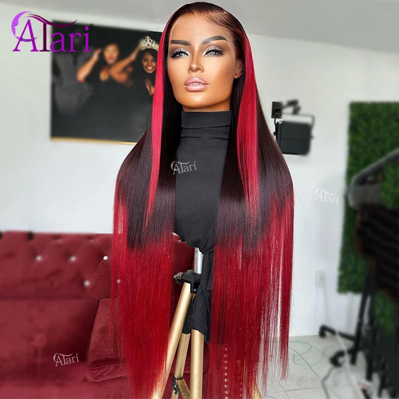 

Red Ombre Human Hair Wigs 32 inch Straight 13x4 Lace Frontal Wig Pre Plucked for Women Transaprent Brazilian 5x5 Closure Wig
