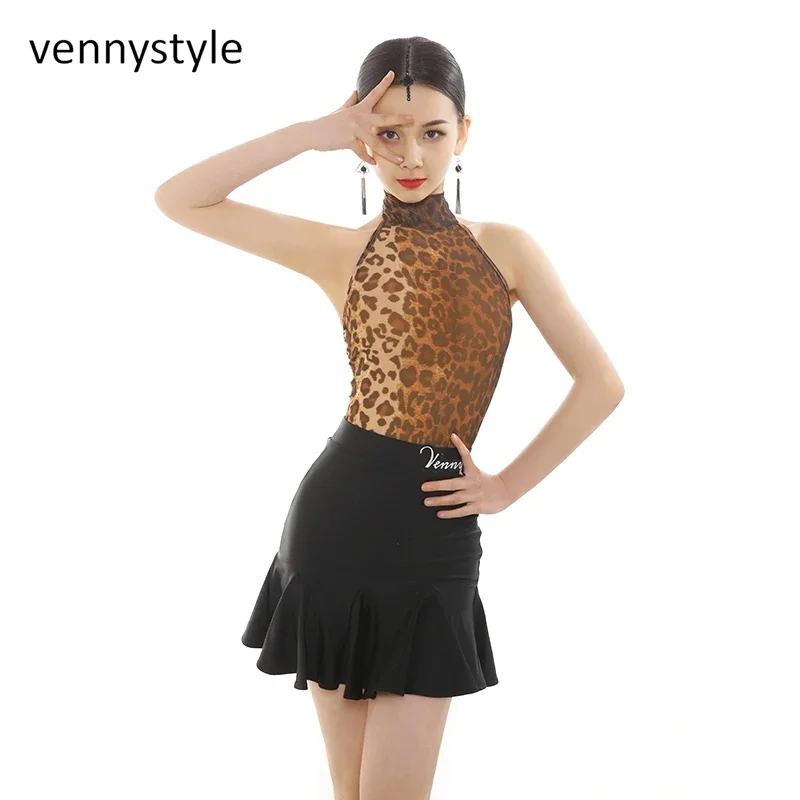 

Vennystyle Latin Dance Dress Women Dance Training Sleeveless Animal Print Open Back Sleek Skirt Design international dance