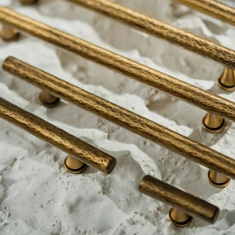Nordic Solid Brass Cabinet Door Knobs and Handles Retro Bronze Handmade Furniture Cupboard Wardrobe Drawer Pull T Bar Handles