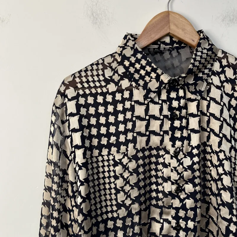 WVGA ربيع وصيف جديد رجل المد houndstooth شبه شير تصميم شخصية قمصان طويلة الأكمام المتخصصة شيك بلايز عادية Ins W13323