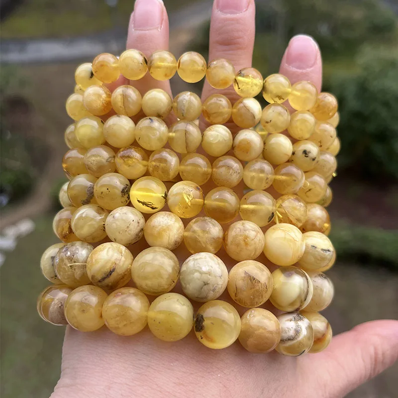 100% Real Amber Bracelet 9mm 13mm Round Beads New Year Gift Original Baltic Precious Stone Diy Rosary Natural Jewelry Wholesale