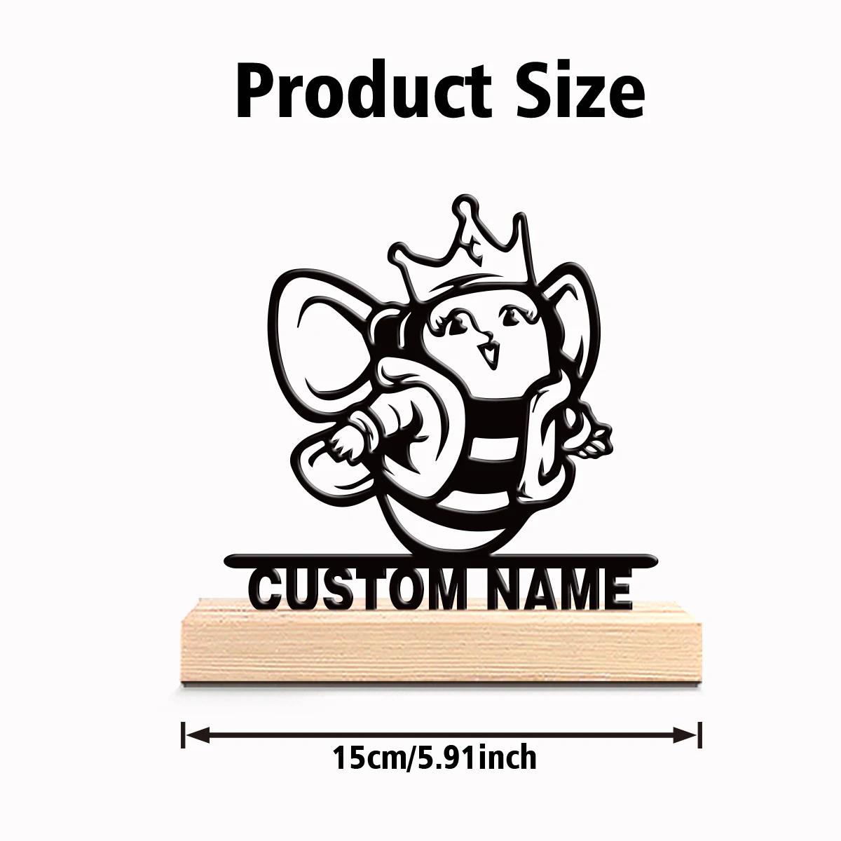 1pc Stylish Personalized Custom The Queen Bee Metal Art With Wooden Base Tabletop Decoration Delicate Wooden Base Decor for Bed