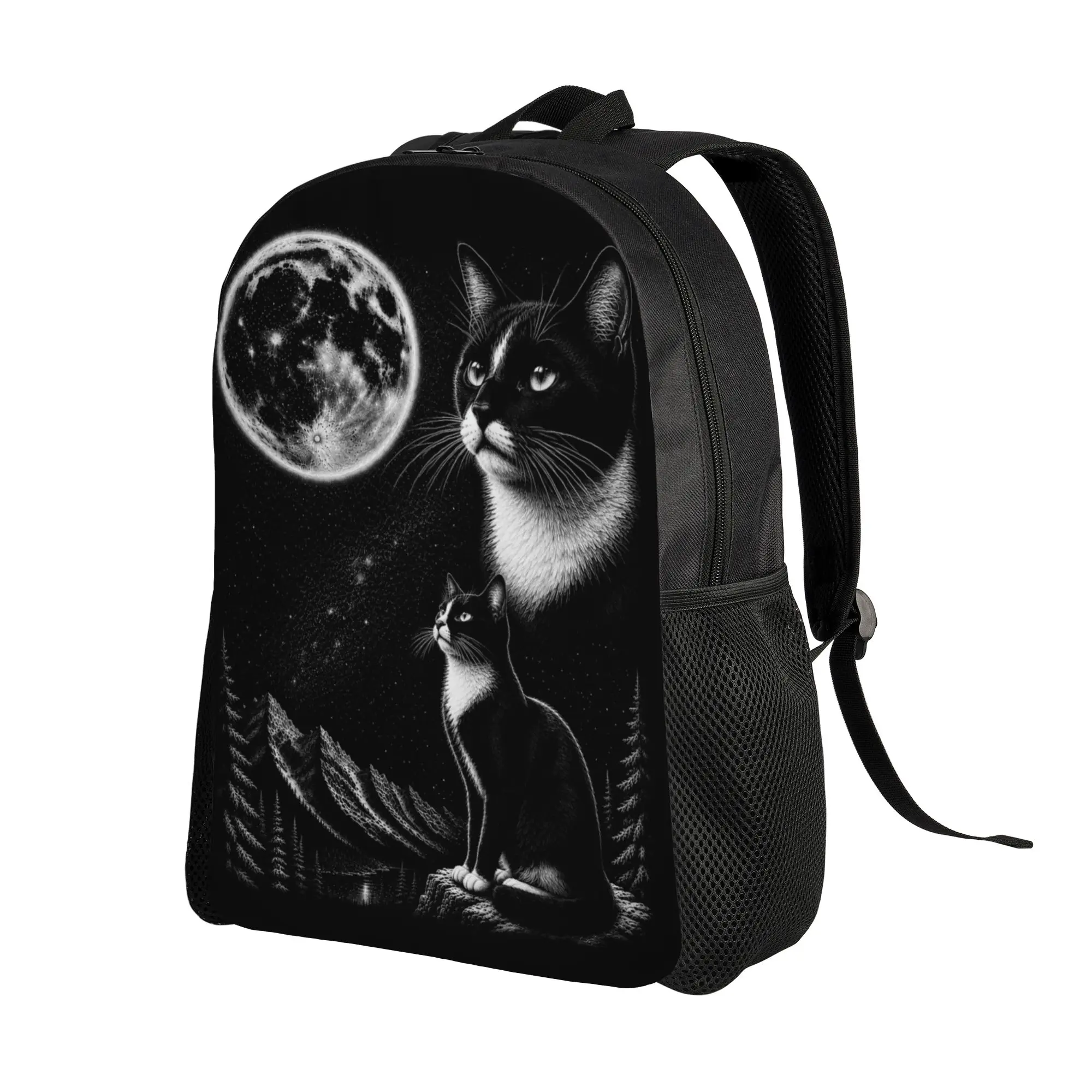 Tuxedo Cat Howling to the Moon 90’s Retro Backpack  Travel Backpacks Female Custom Pattern School Bags Stylish Rucksack