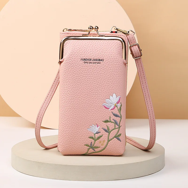 Fashion Women Small Crossbody Bag for mobile phone PU Leather Purse Bag Elegant Flower Pattern Messenger Bag wallet For Girls