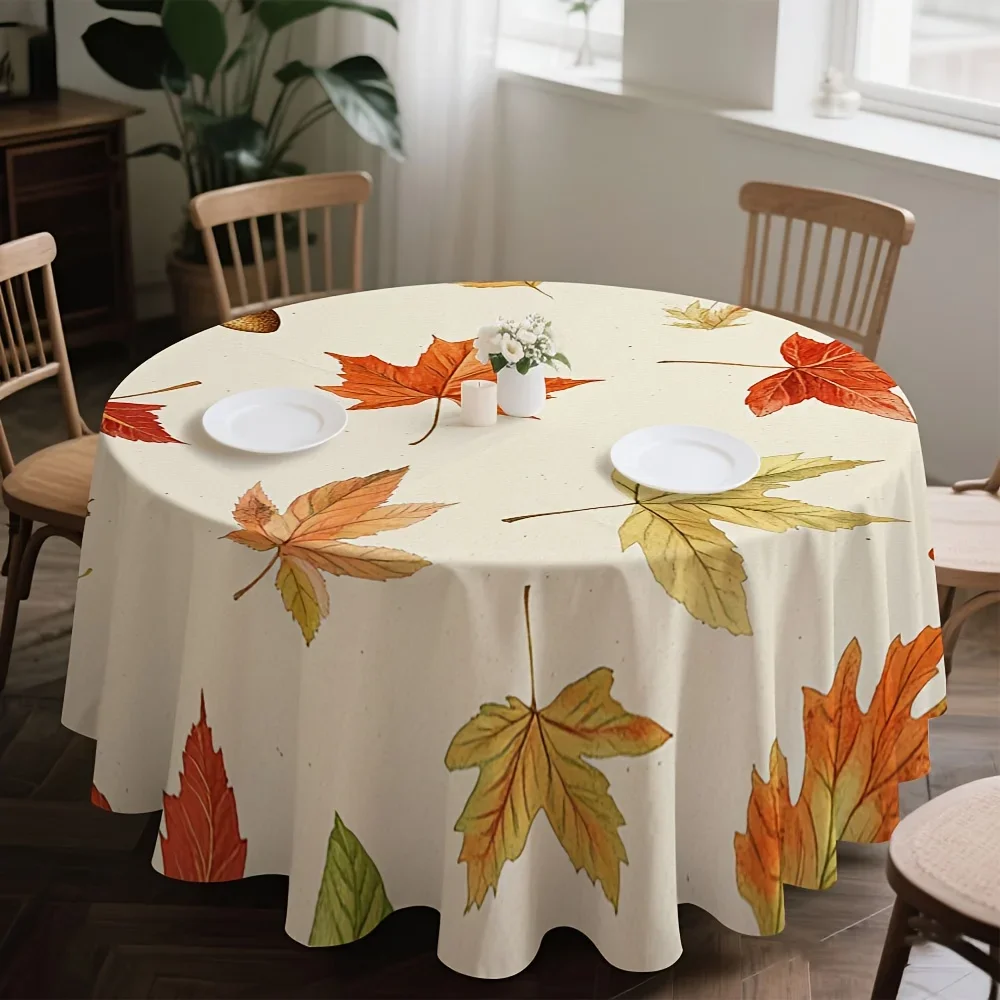 One-piece, autumn leaf waterfall pattern round tablecloth, creating an atmosphere for the dining tablexzj