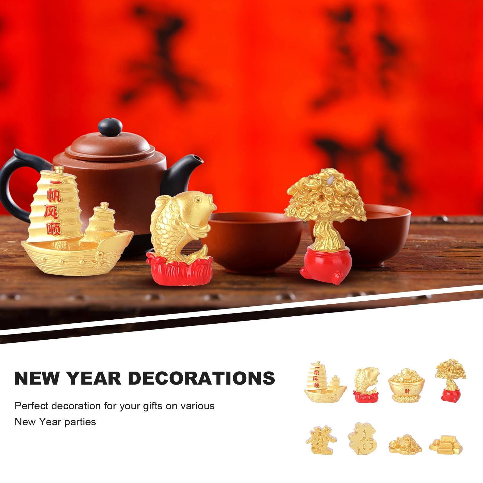

8 Pcs Auspicious Crafts Desktop naments Home Decor Year of New Year Mascot Fortune Sailboat Fish Feng Shui Bull Gifts