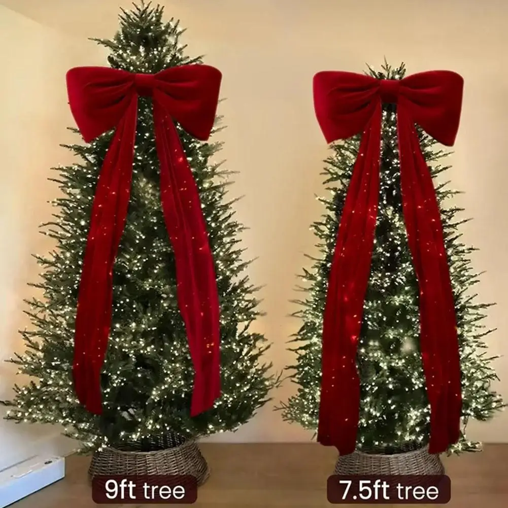 1Pcs 6inch Large Bow Themed Party Decorations Christmas Tree Topper Bow Ribbon Xmas Tree Hanging Decor For Front Doors Outdoor