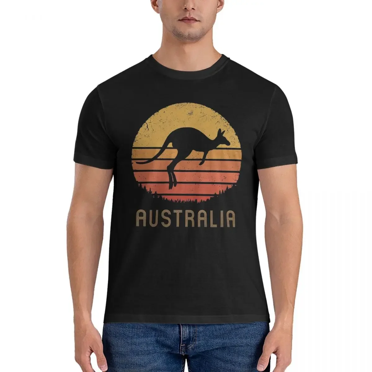 Australia Retro Kangaroo T-Shirt for Men Cotton Oversized T Shirts Men's Tees Short Crew Neck Summer Clothes Tops S-6XL