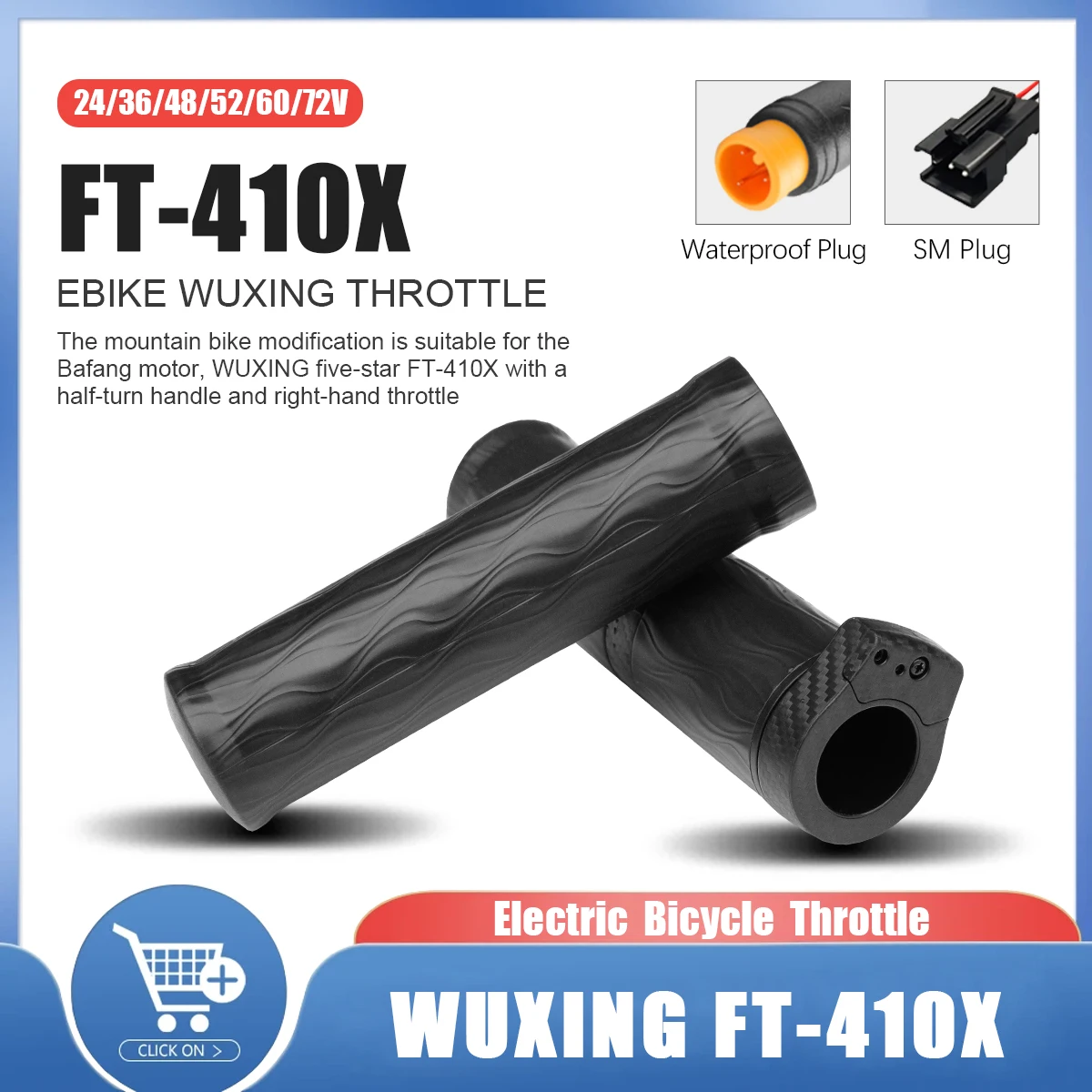 

WUXING FT410X Ebike Full Twist Throttle for 24V 36V 48V 72V Waterproof/SM Connector for E Bikes or Electric Scooter