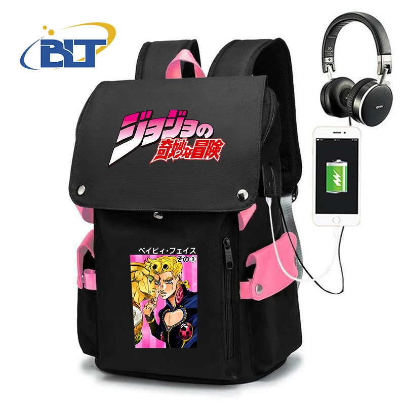 Jojo Bizarre Adventure anime print student schoolbag youth usb outdoor travel bag kids back to school gift