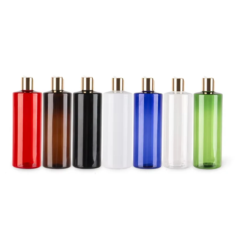 12pcs 500ml Empty Plastic Shampoo Toner Bottle With Gold Silve Disc Cap 17OZ PET Refillable Body Lotion Cream Bottles