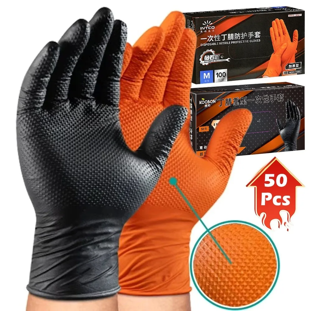 Diamond Grip Heavy Duty Nitrile Gloves​​ Reinforced Palm​​ Anti-slip Mechanics Gloves Oil-proof Rubber Gloves Heavy Duty