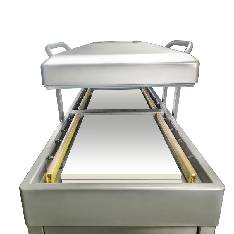 Food Grade Twin Chamber Vacuum Packer with Hot Water Shrink Wrapping Machine for Fresh Meat Cheese Fish Factory  Use