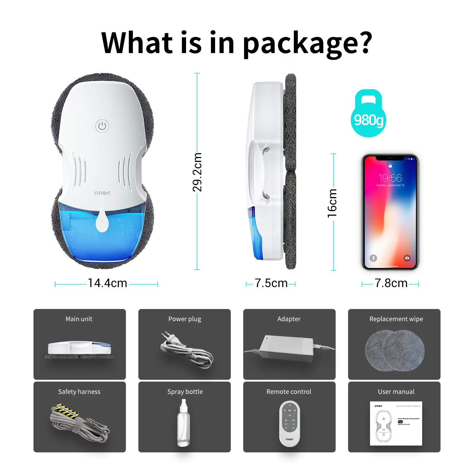 Robot aspirador de ventana eléctrico inteligente para interiores y exteriores, lavadora rociadora de agua de alta eficiencia, Robot de limpieza de vidrio al por mayor