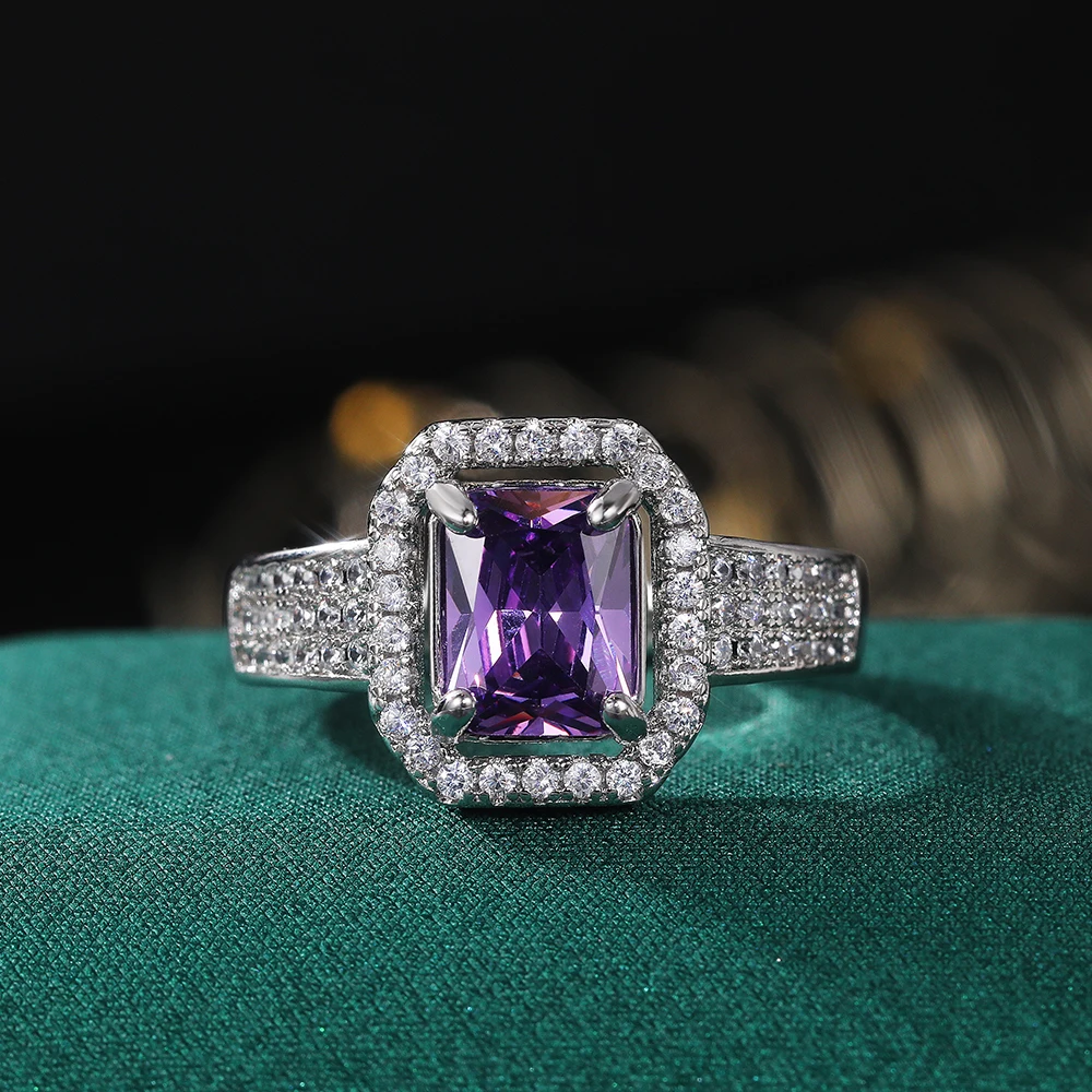 Huitan Gorgeous Women Finger Rings Graceful Female Party Accessories Full Bling Iced Out Unique Purple Color Cubic Zirconia Ring