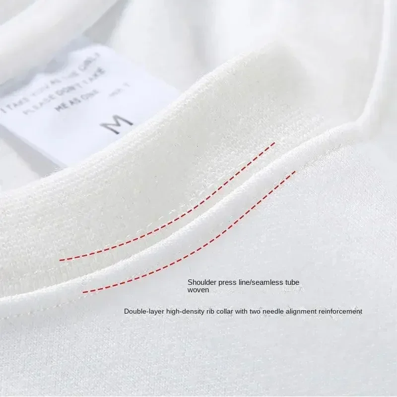White GSM 500g Heavy-duty Pure Cotton T-shirt Thickened Threaded Round Neck Short Sleeves Three Needle Half Sleeve Tees