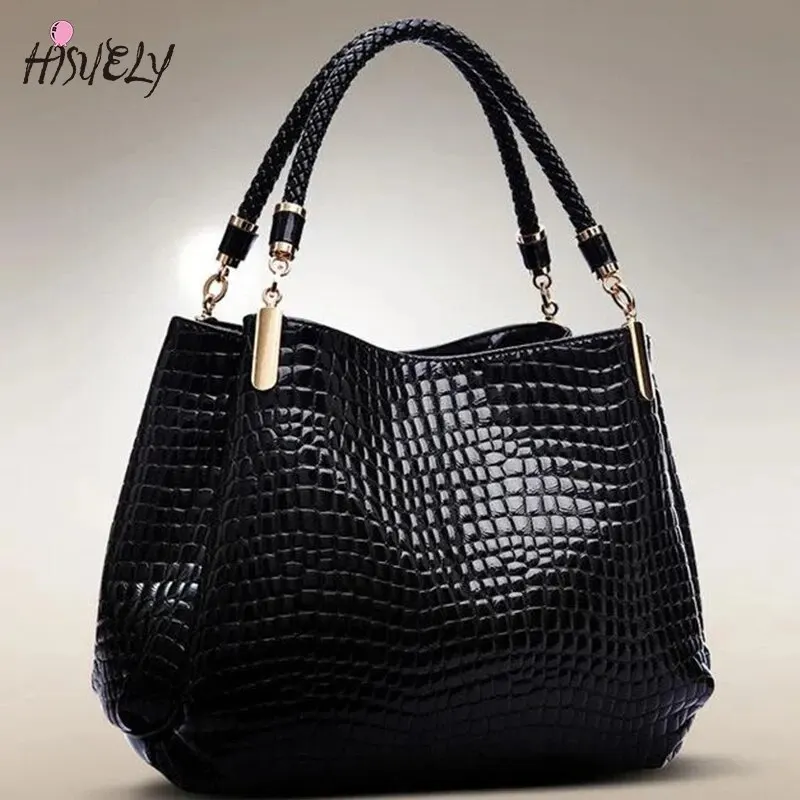 

Luxury Designer Handbag for Women Large Capacity Tote Daily Commute Female Shoulder Bag Crocodile Print Bright Face Shopping Bag