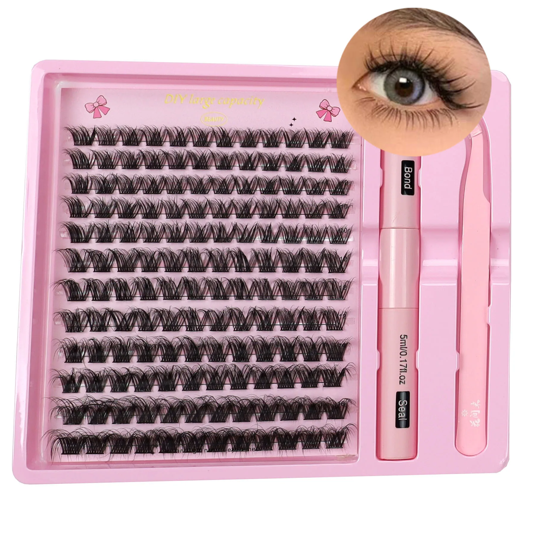 144 DIY segmented false eyelash glue set, double headed glue+special eyelash clip, large capacity thick curl simulation natural