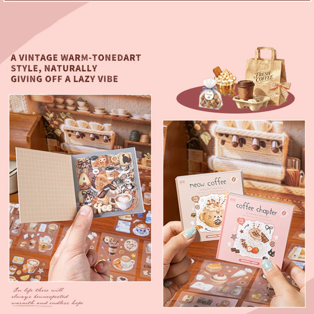 20pcs Stickers Book Creative Coffee-Style Dessert Patterns Sticker Book Diy Handmade Scrapbook Aesthetic Stationery