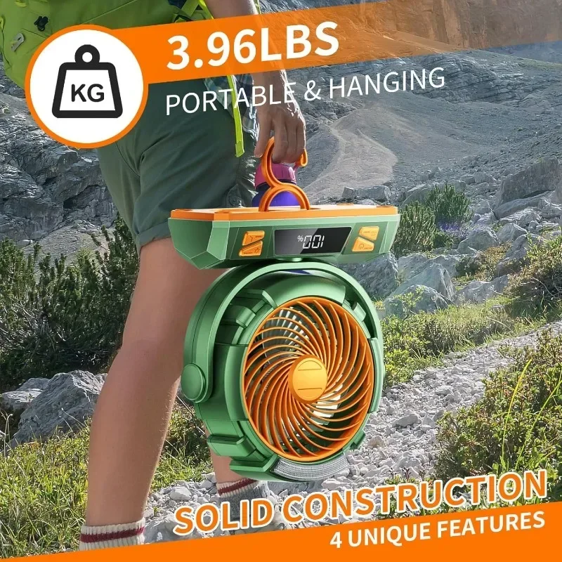 Doublepow-Ventilateur de camping avec lumière, batterie aste 62, tente d'extérieur pour la pêche, les pannes de courant, les motocyclistes, le sol de travail