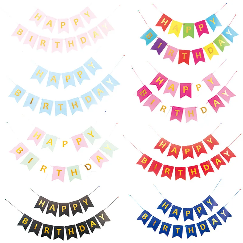 1Set English Alphabet Happy Birthday Letter Banner Stamping Fishtail Flag Party Decorations Supplies Flag Wholesale