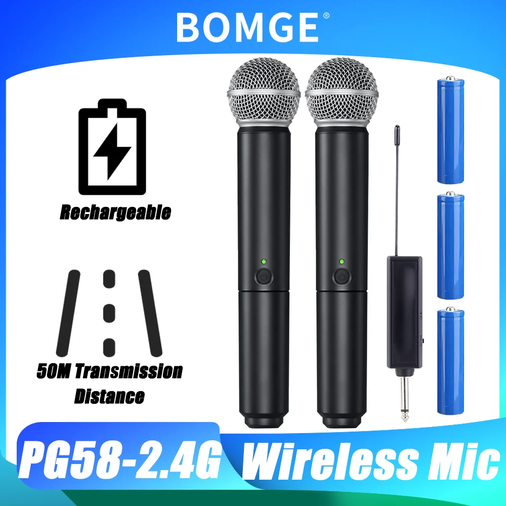 Wireless Microphone Dynamic Handheld Microphones Karaoke Microphone Mic with Rechargeable Receiver for Wedding Party Church Club