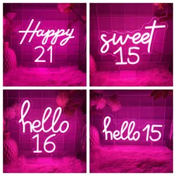 Sweet 16 Birthdays Number Neon Led Sign Happy 21 Birthdays Home Room Decoration Desk Numbers Neon Lights Lamps Luminous Signs