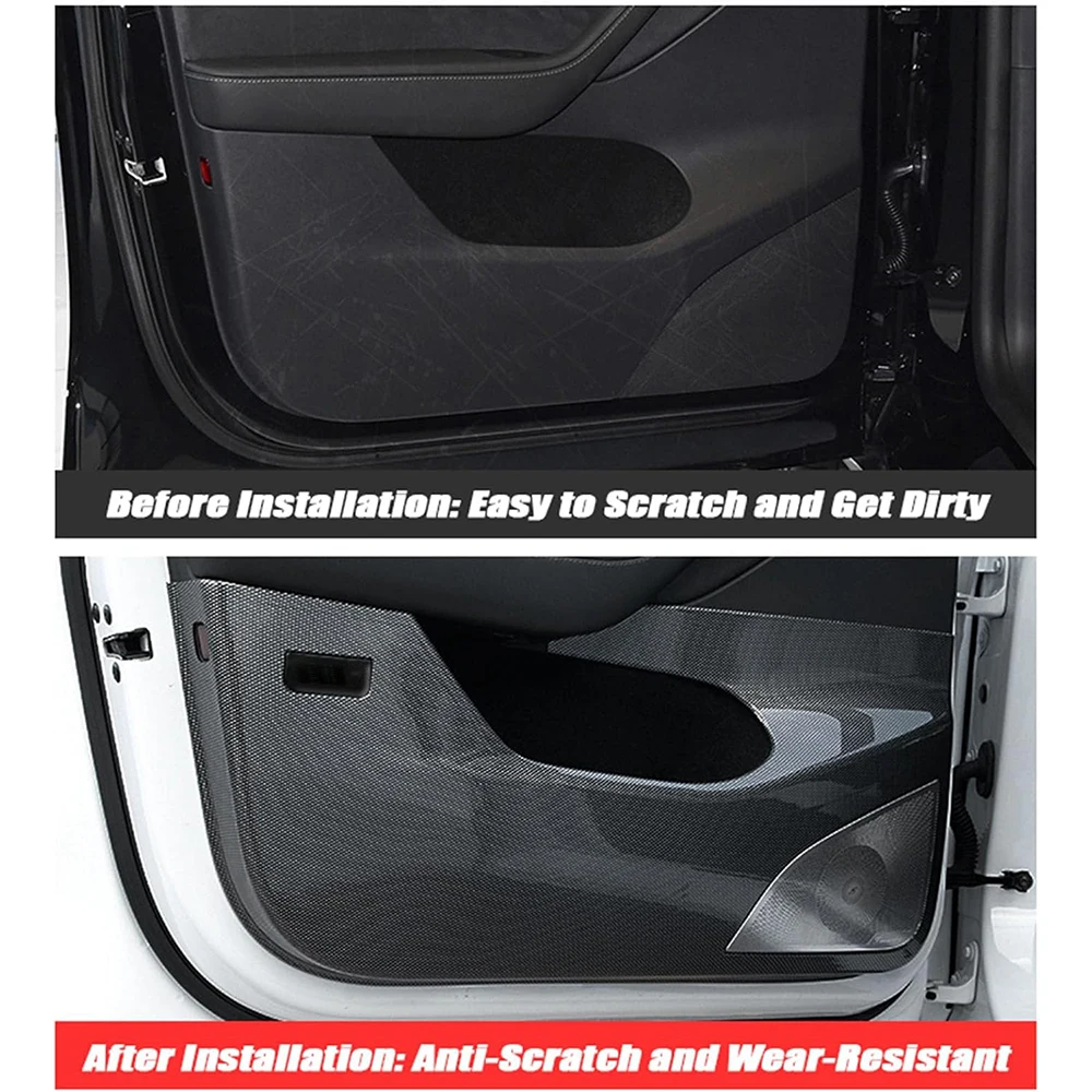 BEVO Door Anti Kick Plate per Tesla Model 3 Model Y 2019-2024 ABS pannello in fibra di carbonio antigraffio Pad adesivi accessori