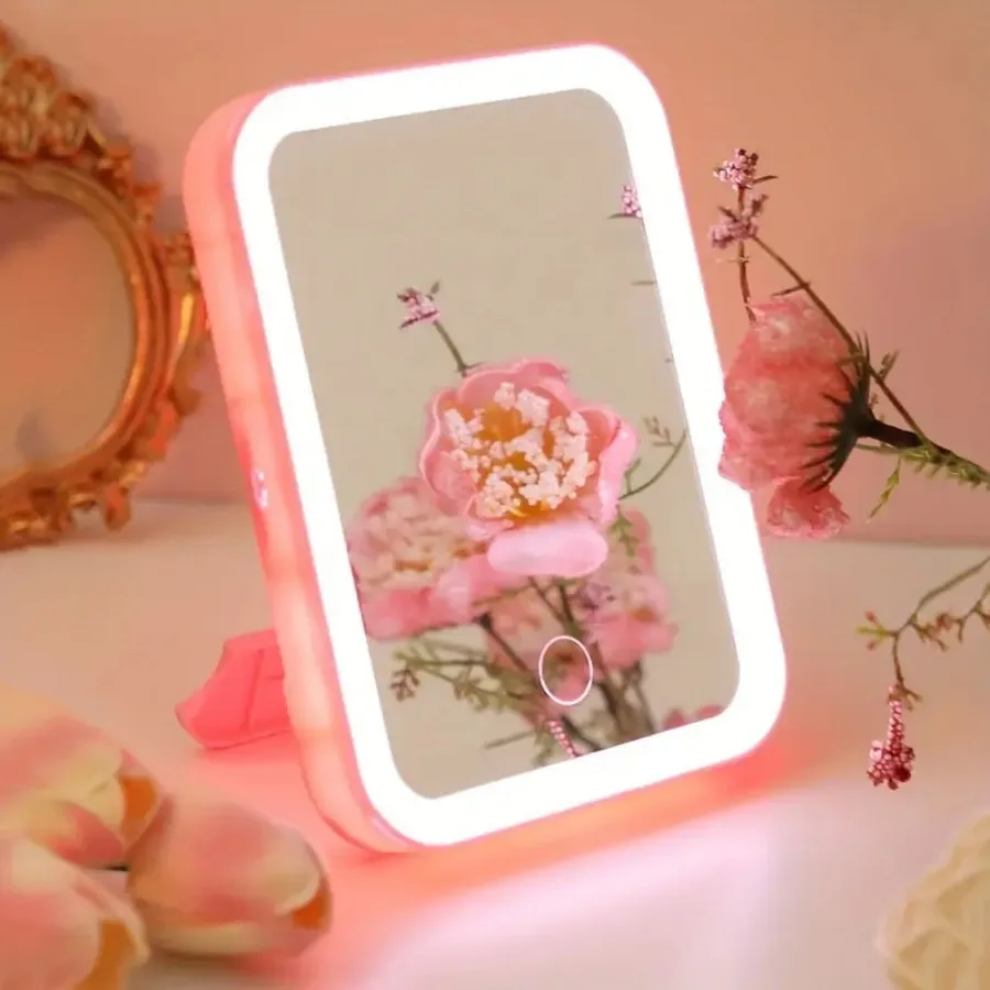 1pc LED Vanity Mirror with Touch Sensor, USB Rechargeable, 3 Lighting Modes, Portable Desktop Makeup Mirror, Painted Finish,